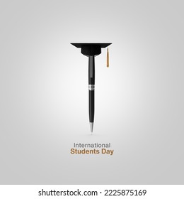 3d graduation hat and pen represent International Students Day. 3d illustration. - Powered by Shutterstock