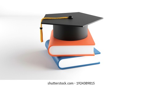 3D Graduation Hay On A Pile Of Books, 3d Illustration