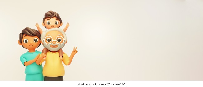 3D Grandson Sitting Shoulder Of Grandfather With Man Illustration And Copy Space On White Background. - Powered by Shutterstock