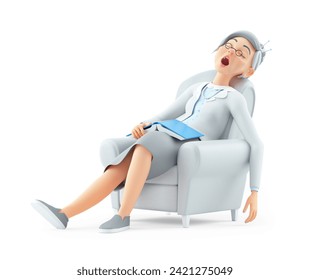 3d granny sleeping in armchair after reading book, illustration isolated on white background - Powered by Shutterstock