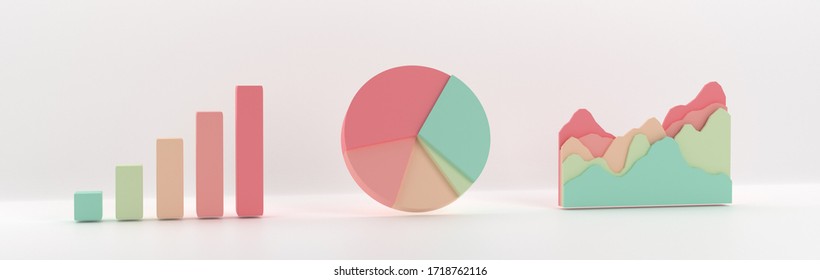 3D Graph. Set Of Business Bar, Pie And Ramp Charts. Pastel Palette