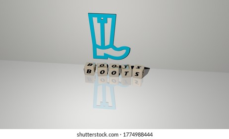 3D graphical image of boots vertically along with text built by metallic cubic letters from the top perspective, excellent for the concept presentation and slideshows. illustration and background