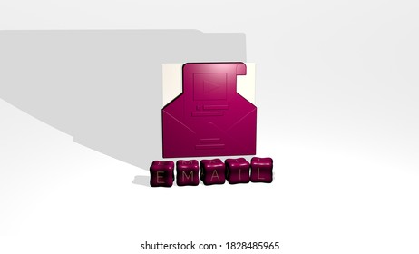 3D graphical image of email vertically along with text built by metallic cubic letters from the top perspective, excellent for the concept presentation and slideshows, 3D illustration