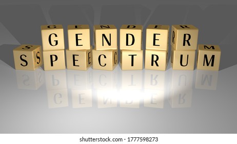 3D Graphical Image Of Gender Spectrum Vertically Along With Text Built By Metallic Cubic Letters From The Top Perspective, Excellent For The Concept Presentation And Slideshows. Illustration And Femal