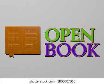 3D graphical image of open book vertically along with text built by metallic cubic letters from the top perspective, excellent for the concept presentation and slideshows, 3D illustration