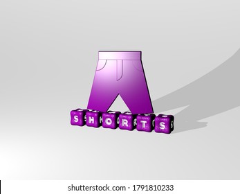 3D graphical image of SHORTS vertically along with text built by metallic cubic letters from the top perspective, excellent for the concept presentation and slideshows. beautiful and girl
