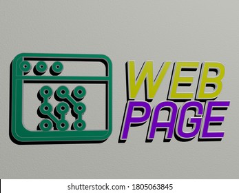 3D graphical image of WEB PAGE vertically along with text built by metallic cubic letters from the top perspective, excellent for the concept presentation and slideshows, 3D illustration