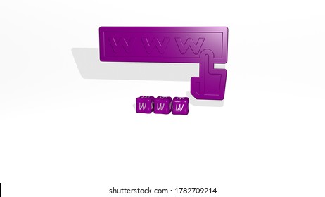 3D graphical image of www vertically along with text built by metallic cubic letters from the top perspective, excellent for the concept presentation and slideshows. internet and illustration