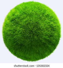 3D Grass Ball With Texture - Isolated Over A White Background