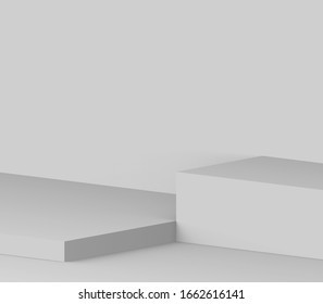 3d Gray White Stage Podium Scene Minimal Studio Background. Abstract 3d Geometric Shape Object Illustration Render. Display For Online Business Product.