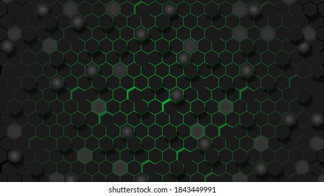 3D Green And Black Hexagon Background