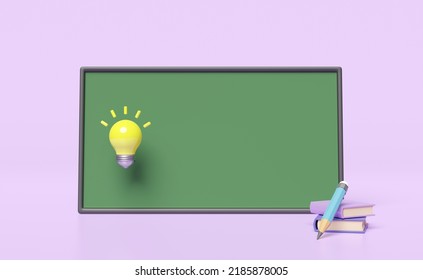 3d green blackboard with yellow light bulb, book, pencil isolated on purple background. idea tip education, knowledge creates ideas concept, minimal abstract, 3d render illustration  - Powered by Shutterstock