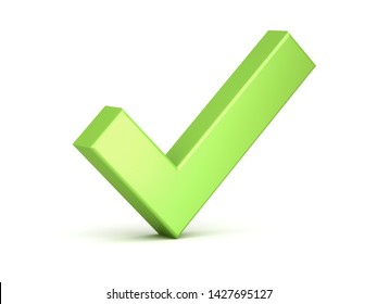 3d Green Check Mark Or Tick Isolated Over White Background With Shadow 3D Rendering