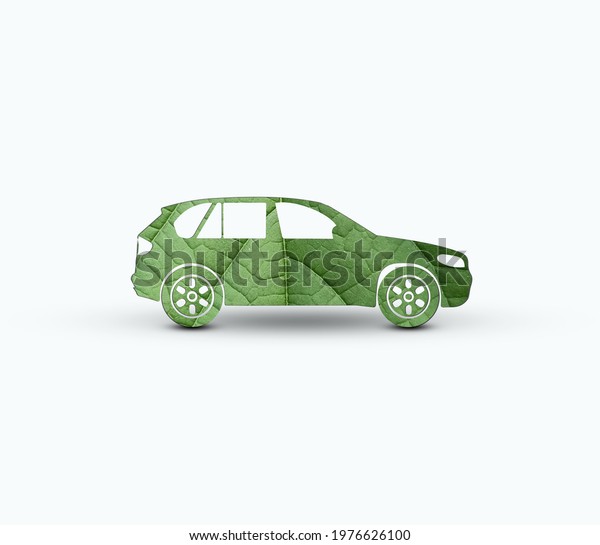 3D Green electric car\
concept. Eco-friendly transport concept background. Electric green\
car isolated on the white background. World Environment Day or\
Earth Day.