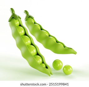 3d green peas, bean with seeds render icon. Healthy food, fresh soybeans pods, legume plant source vegetable protein. Natural organic farm product element isolated on white background. 3D Illustration - Powered by Shutterstock