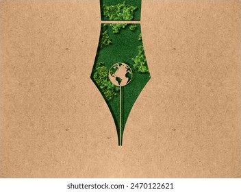 3D green pen concept background. Trees shape of pen. - Powered by Shutterstock