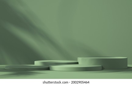 3D Green Product Podium Display With Green Background And Tree Shadow,summer Product Mockup Background,3D Render Illustration