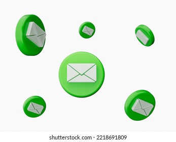 3D Green And White Envelope Mail Envelope With  Email Newsletter Marketing Concept. Isolated On Background. 3D Illustration 