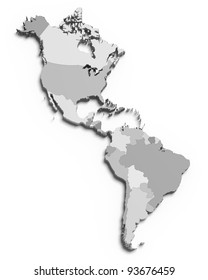 3d grey map of south and north american countries on white isolated