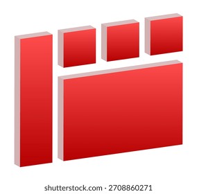 3D grid of rectangular blocks with a crimson red gradient. The geometric design features evenly spaced shapes arranged in a clean, structured grid layout