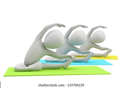 3D group of people doing yoga exercises. 3D image. On a white background. - Powered by Shutterstock