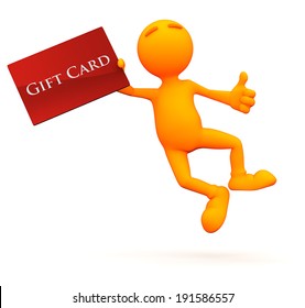 3d Guy: Man Jumping For Joy With Gift Card