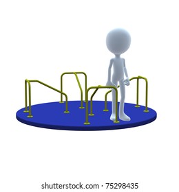 3D guy with merry go round on a white background