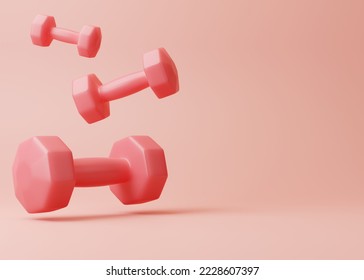 3d gym banner. Sport concept. Pink dumbbell Weights gym tools falling from above. Pastel pink background with copy space for text, promotion, advertising. Minimal, elegant, feminine 3d rendering  - Powered by Shutterstock