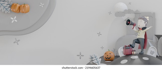 3d Halloween With Cute Dracula 3d Render