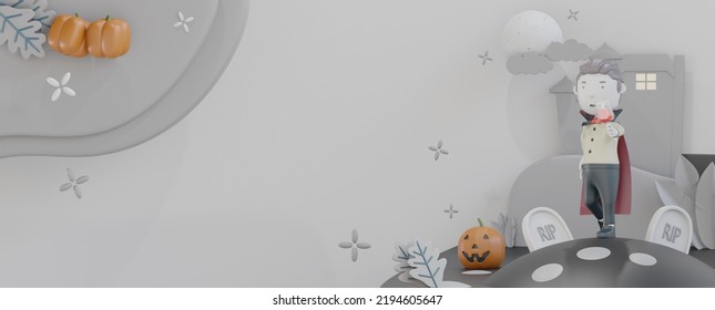 3d Halloween With Cute Dracula 3d Render