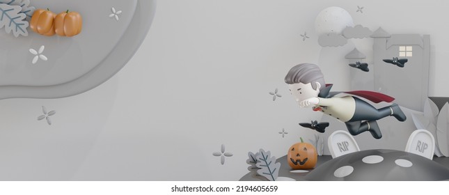 3d Halloween With Cute Dracula 3d Render