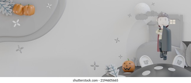 3d Halloween With Cute Dracula 3d Render