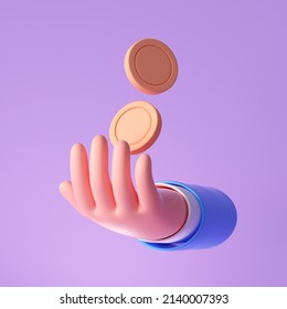 3D Hand with falling coins, money-saving, online payment, and payment concept. 3d render illustration