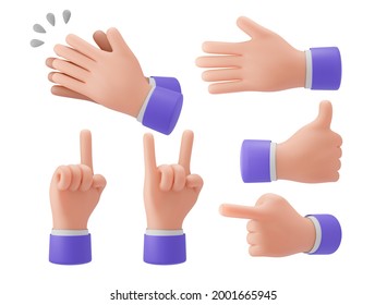 3D Hand Gestures, Raise Your Hand, Point Your Finger, Cartoon Style, Clipping Path For Presentations, Advertisements. 3D Illustration Rendering.