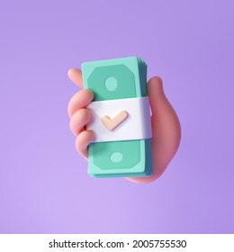 3D Hand holding banknote on purple background, money saving, online payment and payment concept. 3d render illustration - Powered by Shutterstock