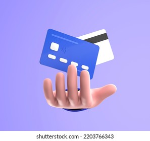 3d Hand Holding Credit Cards, Card Payment, Credit Card Accept, Online Payment Concept. 3d Render Illustration