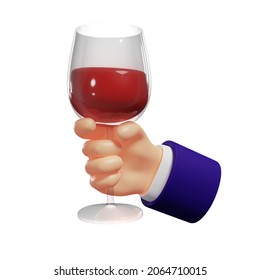 3d hand holds a glass with red wine, holiday concept, isolated on white background, 3d rendering - Powered by Shutterstock