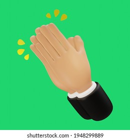 3D Hand illustration. Clapping hand. High quality 3d render.