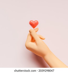 3d Hand Making Korean Heart Symbol With A Heart Floating On Top. 3d Rendering