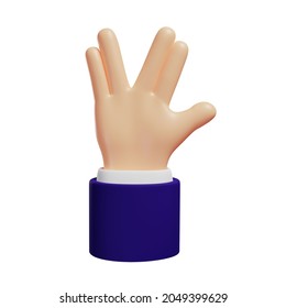 3d hand shows gesture sci fi salute hello gesture isolated illustration on white background 3D rendering
