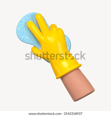 3D hand using cleaning sponge, element illustration. 3D illustration of hand holding cleaning sponge. Illustration for cleaning service, home care cleaning sponge, house keeping concept.