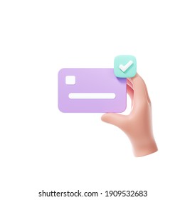 3D hand using credit card to online payment, online mobile banking and payment transaction on white background