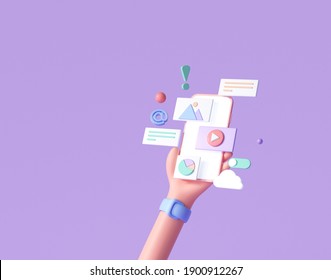 3D Handhold Phone Mobile App Development, Application Building, App Testing, UI-UX And Web Design. Abstract 3d Object Background. 3d Render Illustration