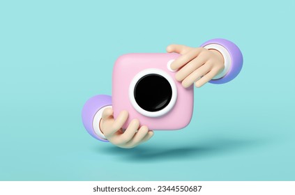 3d hands holding photo camera icon isolated on blue background. minimal concept, 3d render illustration - Powered by Shutterstock