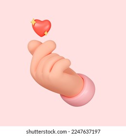 3d hands mini love gesture with red heart, korean kpop expression of love isolated on pink background with clipping path. 3d render illustration. - Powered by Shutterstock