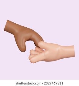 3d Hands reaching towards each other. Concept of human relation, togetherness or partnership..