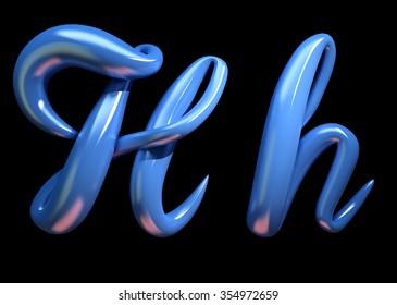 3d handwritten blue plastic alphabet  isolated on black background. Handmade calligraphy
uppercase and lowercase letters H