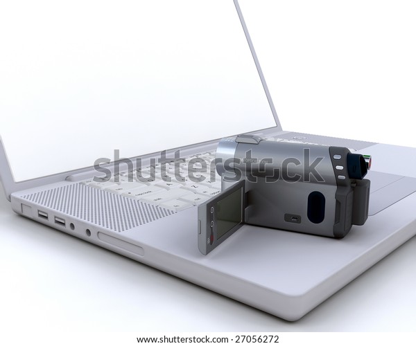 3d Handy Cam Over Laptop Isolated Stock Illustration 27056272