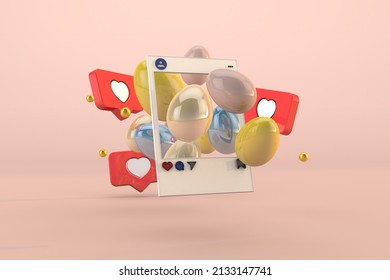 3d happy easter social media concept with post social network