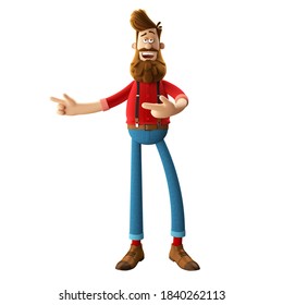 3D Happy Hipster Man With Beard Isolated